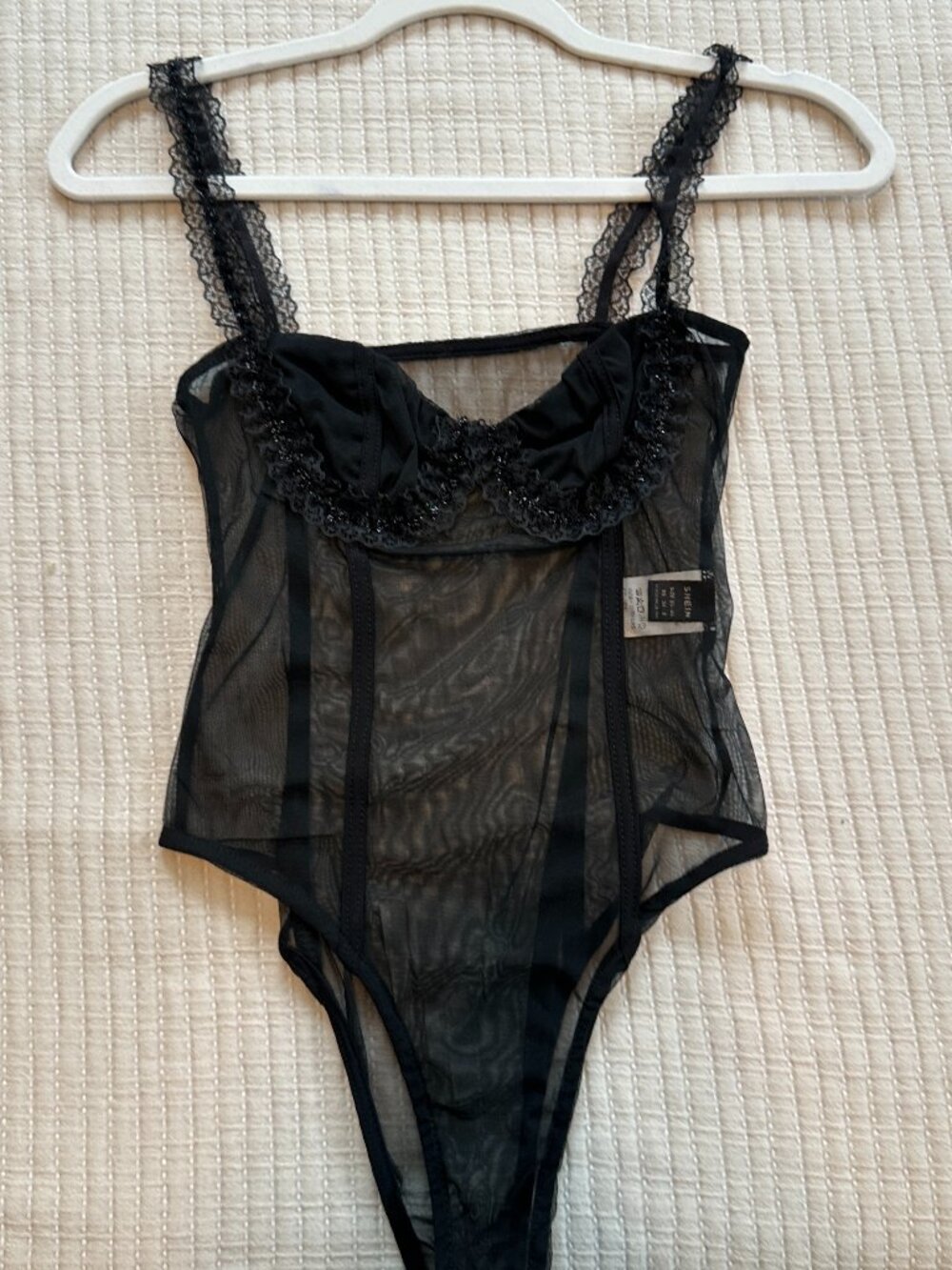 Sheer and Lace Black Bodysuit